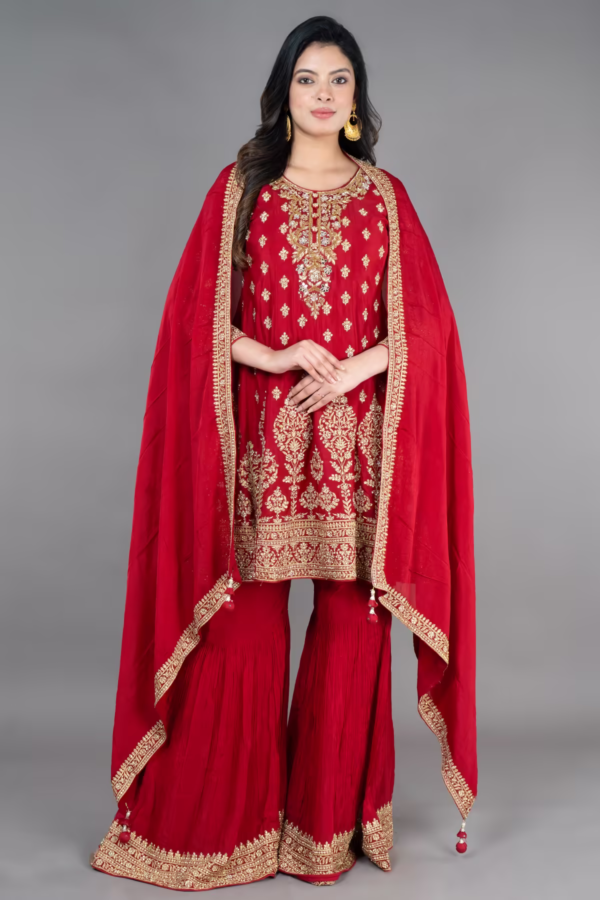 Maroon  Paplom Suit With Garara